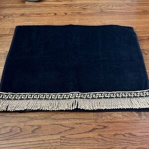 Bath Black Towel with Greek Key Fringe like New